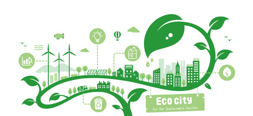Green eco city vector illustration ( SDGs, ecology concept , nature conservation )