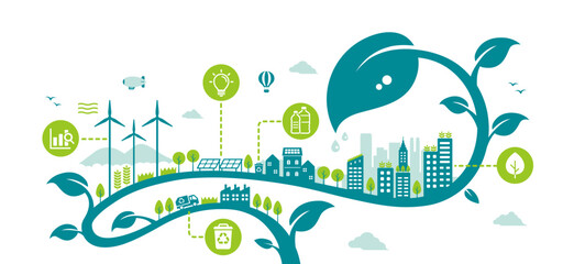 Green eco city vector illustration ( SDGs, ecology concept , nature conservation )