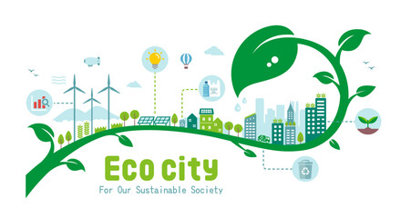 Green eco city vector illustration ( SDGs, ecology concept , nature conservation ) © barks