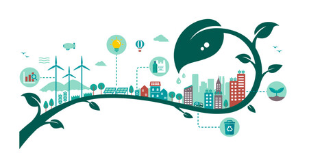 Green eco city vector illustration ( SDGs, ecology concept , nature conservation )