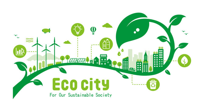 Green eco city vector illustration ( SDGs, ecology concept , nature conservation )