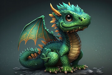 cute green dragon mascot - made with generative ai