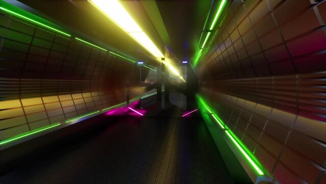 Futuristic spaceship corridor sci fi open door