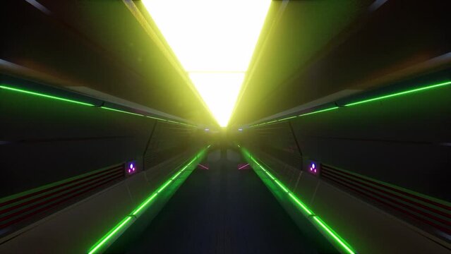 Futuristic neon corridor on a spaceship