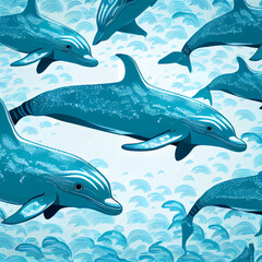 Obraz premium Dolphin, seamless pattern illustration, Generative AI