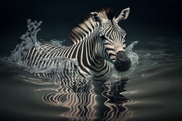 Fototapeta na wymiar zebra in water created using AI Generative Technology