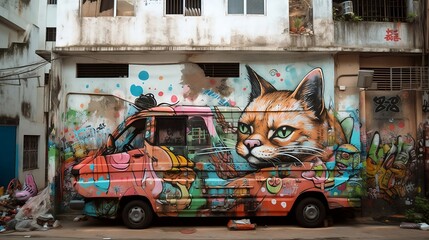 graffiti cat in the street