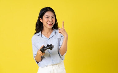 Asian woman on yellow background