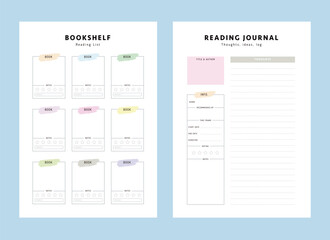 (pastel) bookshelf and reading journal planner.