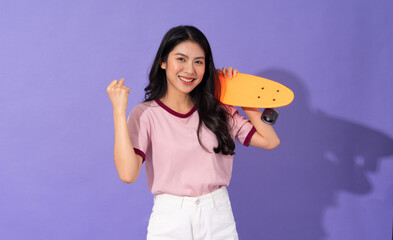 beautiful young girl on purple background