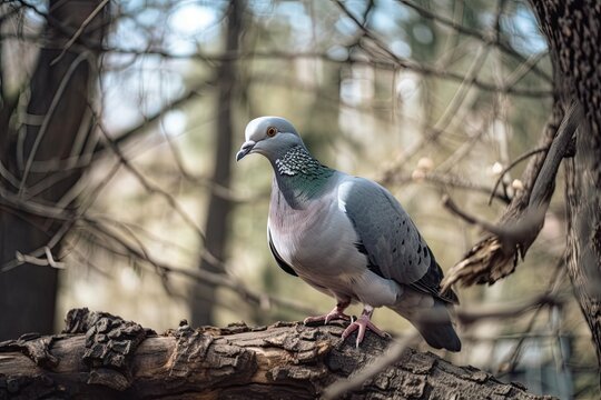 Pigeon among the woods being curious. Generative AI