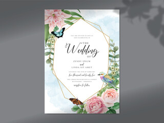 wedding invitation card pink soft floral watercolor