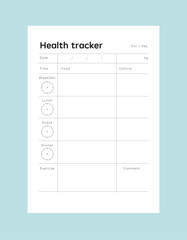 Health tracker memo list. Minimalist planner template set. Vector illustration.