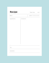 Recipe memo list. Minimalist planner template set. Vector illustration.