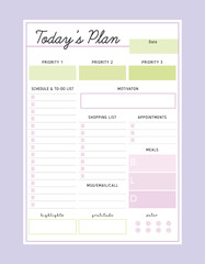 Daily planner.  Minimalist planner template set. Vector illustration.