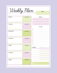 Weekly planner.  Minimalist planner template set. Vector illustration.