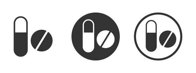 Pill and capsule vector icons set