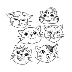 Set of funny cartoon cats, funny cats expression