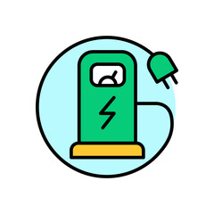 Eco electric energy recharge station and plug environmental icon outline fill