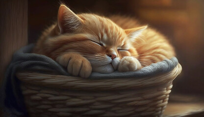 Fototapeta na wymiar Domestic cat sleeping, fur softness, cute kitten ,generative AI