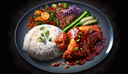 Gourmet lunch on plate, meat and vegetables ,generative AI