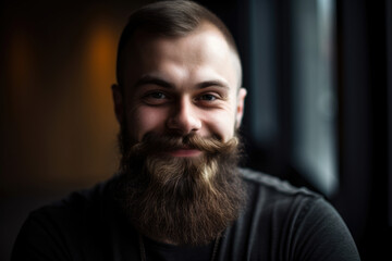 Portrait of a bearded man with piercing eyes and a warm smile, generative ai