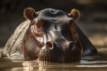 Fototapeta premium Close up of a common hippopotamus (Hippopotamus amphibius). Generative AI