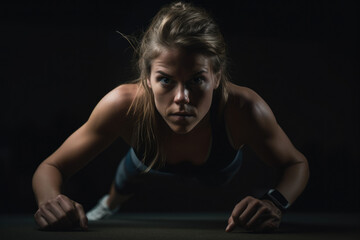 Fototapeta na wymiar Powerful portrait of a female athlete in action, showing strength and determination, generative ai