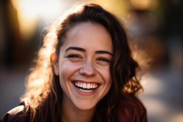 Radiant Smile Portrait of a Woman Beaming with Joy and Happiness, generative ai
