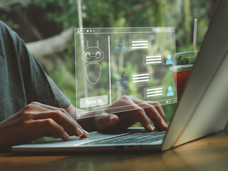 Using intelligent AI chat commands Human beings using intelligent AI technology by inputting commands helper in work Deciding on new concepts to create and share knowledge