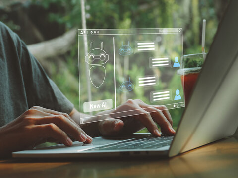 Using intelligent AI chat commands Human beings using intelligent AI technology by inputting commands helper in work Deciding on new concepts to create and share knowledge