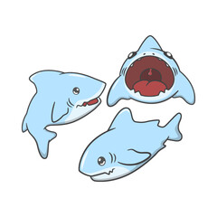 Cute shark cartoon illustration design with various poses Cartoon childen book concept