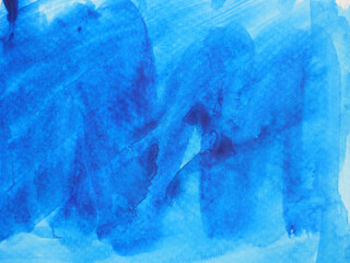 Abstract background and texture pattern blue a color flow on white background, Illustration watercolor hand draw and painted on paper