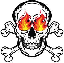 A skull head crossbones flame vector logo symbolimage illustrations