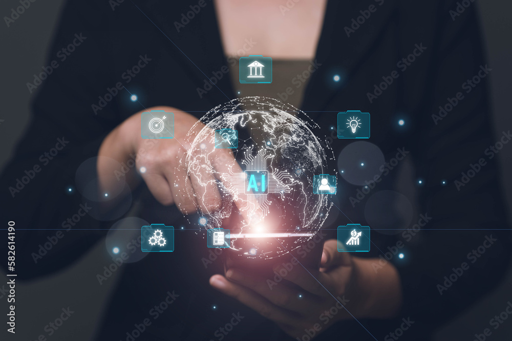 Poster The concept of using AI systems to access big data and manage various data. Online marketing and access to customer data through Internet technology..