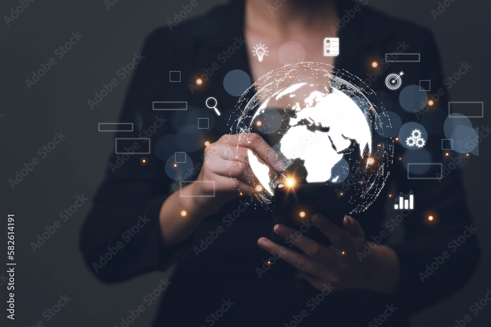 Poster The concept of using AI systems to access big data and manage various data. Online marketing and access to customer data through Internet technology..