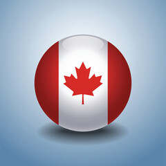 Canada flag. Round glossy. Isolated on color gradient background