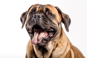 Obraz premium isolated bullmastiff yawning on white background. Generative AI