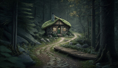 Secluded Forest Cabin with Winding Path 