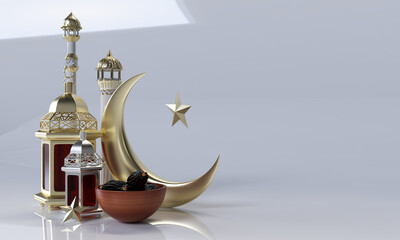 3D Golden islamic ramadan podium stage with lantern background  © CozyDesign