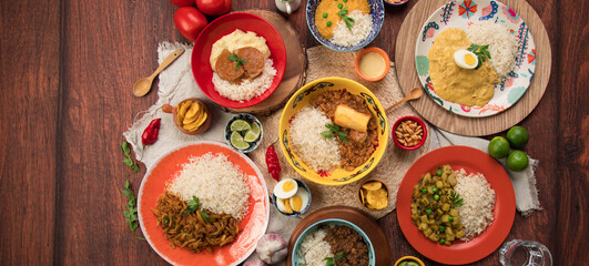 Peruvian food buffet table Assorted dishes gourmet cuisine Peru traditional 