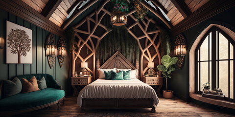 Naturally Luxe: A Treehouse-Inspired Room with a Touch of Glamour Generative AI