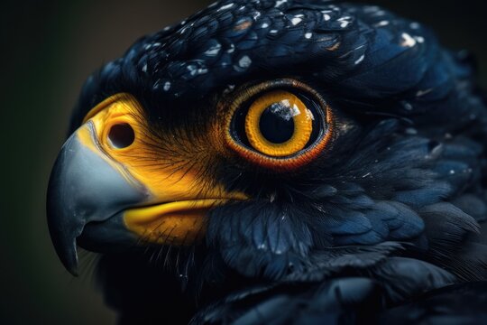 The close up of the bird eye on the portrait photograph focuses on the human surrounding it. Generative AI