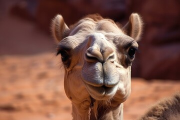 Wadi Rum's portrait of a camel. Generative AI