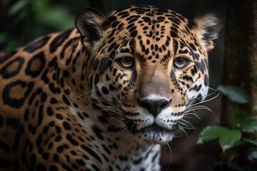 Naklejka na ściany i meble A Jaguar, Panthera onca, in Guatemala, Central America, seen up close. Generative AI