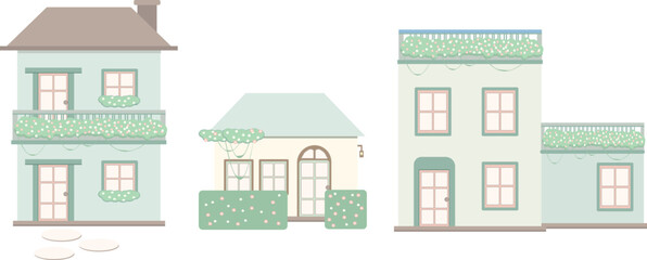 illustration of a very cute house, row house, Cottage 