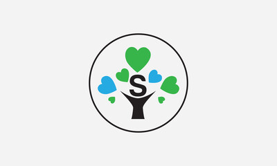 Heart sign tree. Heart symbol tree circle. Love tree logo symbol and happiness sign icon vector. Healthy heart logo and Valentine love