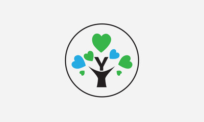 Heart sign tree. Heart symbol tree circle. Love tree logo symbol and happiness sign icon vector. Healthy heart logo and Valentine love