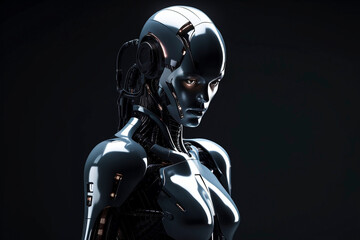 AI robot woman with beautiful black base color. generative Ai technology