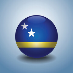 Curacao flag. Round glossy. Isolated on color gradient background